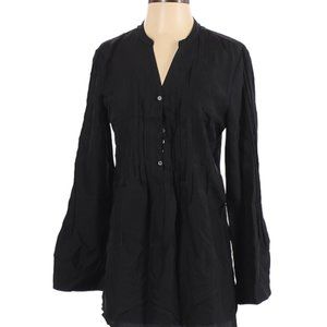 Garnet Hill 100% Silk Long Sleeve Top black